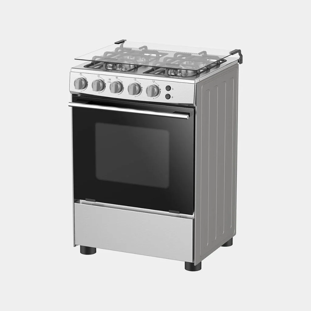 hisense_free_standing_cooker_50_cm_4_burner_gas_silver_left_angle_view Hisense Free Standing Cooker 50 CM All Gas Burners - Image 3
