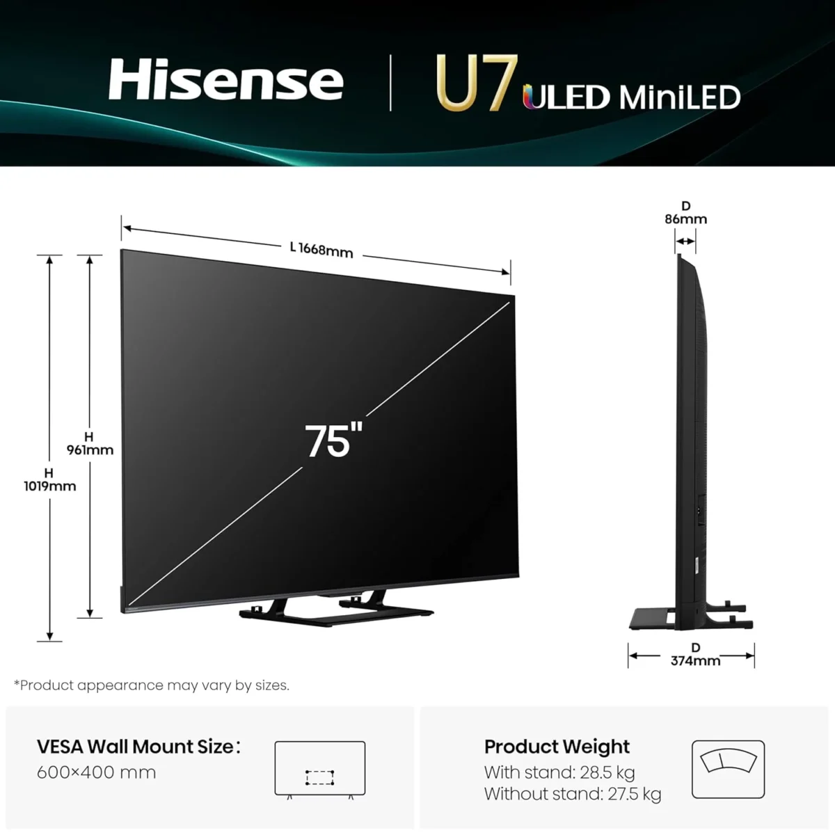 Hisense 75U7Q | 75″ Mini-LED 144Hz VRR ULED Gaming TV - Image 2